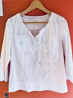 Diane Von Furstenberg White Lace-Up Popover Tunic
